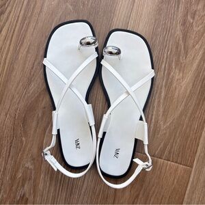 Zara Silver and White Strappy Sandals